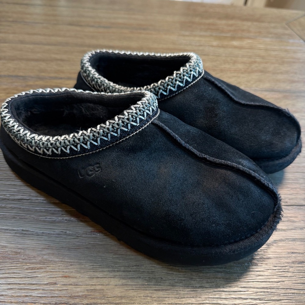 UGG Tasman Black‎ Suede Sheepskin Lined Slip On Clog Slippers Women's 6